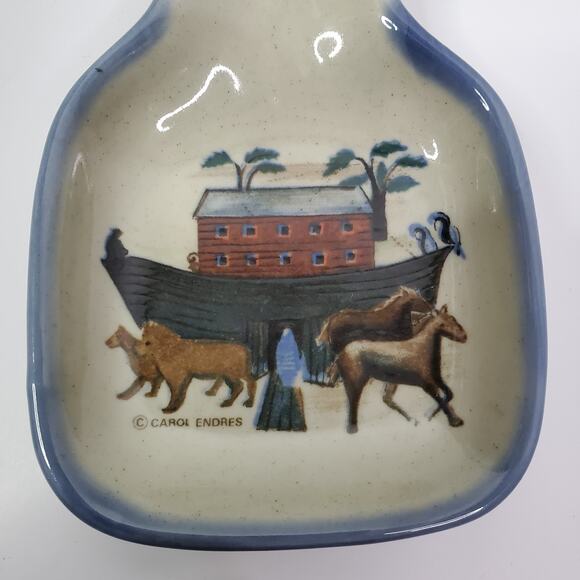 Vintage Otagiri Carol Endres Noah's Ark Pattern Stoneware Spoon Rest Holder - Picture 2 of 7
